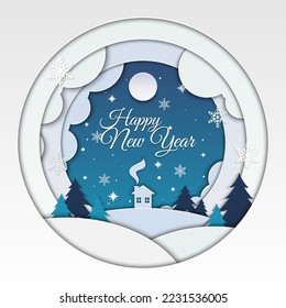 New Year Winter mood vector Background design with paper cut style