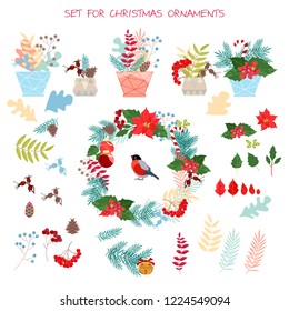 New Year. Winter pattern. Christmas wreaths. Templates for postcards. A set of plants for decorating New Year's pictures. Dried plants vector. Design of holiday banners, print and website