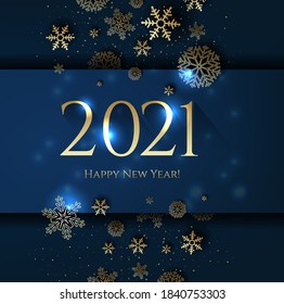 New Year Winter Poster With Golden Snowflakes With Gradient Mesh, Vector Illustration