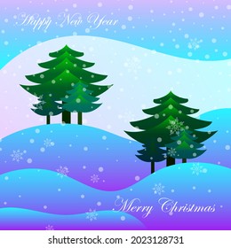 New year winter poster snow design with trees, snow slide, decor