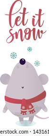 New year and winter rat character.Christmas animal simple illustration for greeting cards, calendars, prints etc. Mouse for winter design. Vector illustration