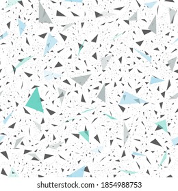 Año nuevo, el invierno es un patrón sin fisuras con copos de nieve y triángulos. Se puede usar para postales, afiches, envolturas. Ilustración de material vectorial en estilo de caricatura.