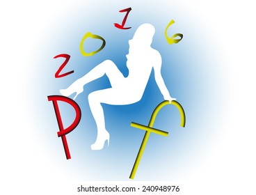 New year wish by a white vector woman on blue background.