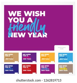 New year Wish Cards with beautiful flat colors and a minimalistic touch. Just add the logo of your company and you're good to go !