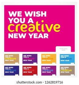 New year Wish Cards with beautiful flat colors and a minimalistic touch. Just add the logo of your company and you're good to go !