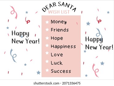 new year wish list design vector.Love,hope,success,friends,luck,money