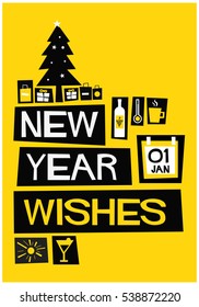 New Year Wishes (Flat Style Vector Illustration Poster Design)