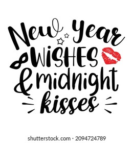 New year wishes and midnight kisses, Happy new year romance shirt print template, Kissing lips, party mask, new year element, Thirty-first-night party design for print