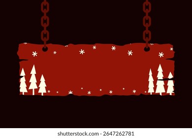 New Year wooden signboard hanging on chains. Colored silhouette. Horizontal view. Vector simple flat graphic hand drawn illustration. Isolated object on black background. Isolate.