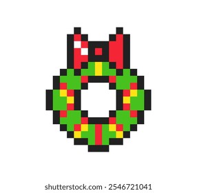 Ícone de 8 bits da grinalda de Ano Novo, item de arte de pixel da grinalda de Natal.