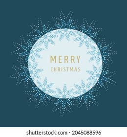 New Year wreath with abstract snowflakes and stars. Illustration for winter holidays in blue tones with copy space for text. Design suitable for greeting card, banner, poster, background, photo, cover