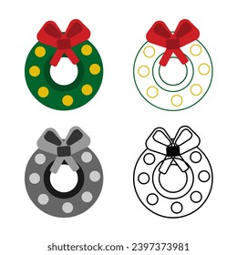 New year wreath icon. Set of new year wreath icons on white background. Flat vector illustration.