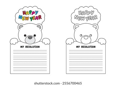 New Year Writing Resolution Craft Activity for Kids Animal Set Polar Bear