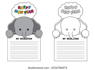 New Year Writing Resolution Craft Activity for Kids Animal Set Elephant