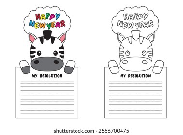 New Year Writing Resolution Craft Activity for Kids Animal Set Zebra