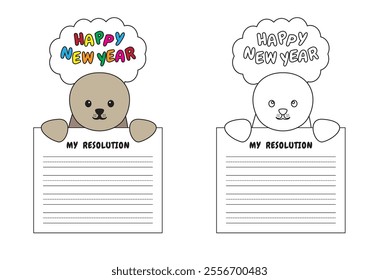 New Year Writing Resolution Craft Activity for Kids Animal Set Seal Sea Lion