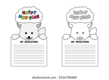 New Year Writing Resolution Craft Activity for Kids Animal Set Arctic Fox