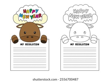 New Year Writing Resolution Craft Activity for Kids Animal Set Reindeer Moose