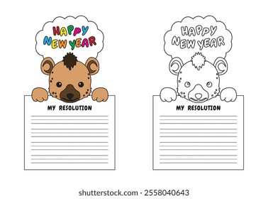 New Year Writing Resolution Craft Activity for Kids Animal Set Hyena