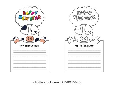 New Year Writing Resolution Craft Activity for Kids Animal Set Spotted Pig