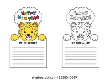 New Year Writing Resolution Craft Activity for Kids Animal Set Leopard