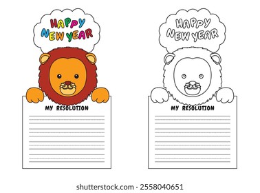 New Year Writing Resolution Craft Activity for Kids Animal Set Lion