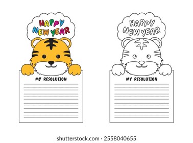 New Year Writing Resolution Craft Activity for Kids Animal Set Tiger