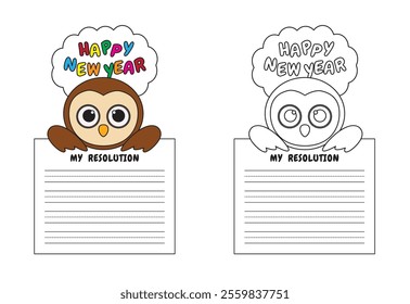 New Year Writing Resolution Craft Activity for Kids Animal Set Owl