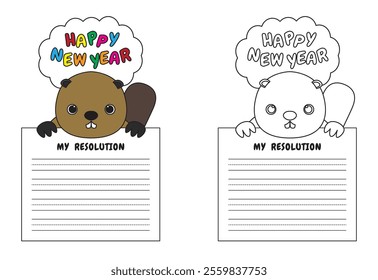 New Year Writing Resolution Craft Activity for Kids Animal Set Beaver