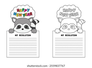 New Year Writing Resolution Craft Activity for Kids Animal Set Raccoon