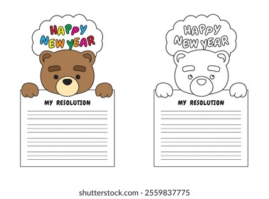 New Year Writing Resolution Craft Activity for Kids Animal Set Brown Bear