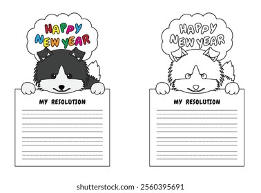 New Year Writing Resolution Craft Activity for Kids Animal Set Sheepdog Collie