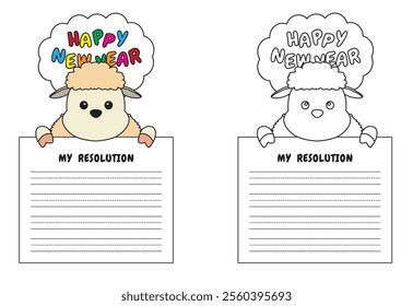 New Year Writing Resolution Craft Activity for Kids Animal Set Sheep