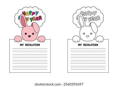 New Year Writing Resolution Craft Activity for Kids Animal Set Bunny Rabbit