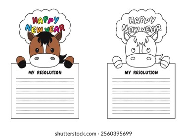 New Year Writing Resolution Craft Activity for Kids Animal Set Horse