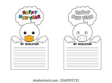 New Year Writing Resolution Craft Activity for Kids Animal Set Duck Goose