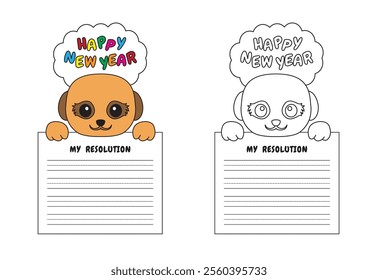 New Year Writing Resolution Craft Activity for Kids Animal Set Meerkat