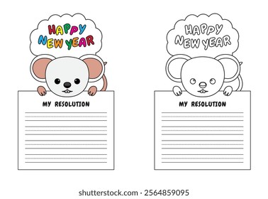 New Year Writing Resolution Craft Activity for Kids Animal Set Rat Mouse