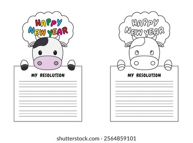 New Year Writing Resolution Craft Activity for Kids Animal Set Cow