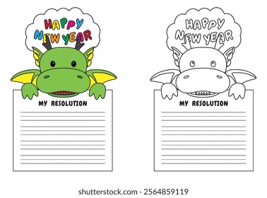 New Year Writing Resolution Craft Activity for Kids Animal Set Dragon