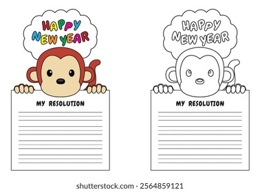 New Year Writing Resolution Craft Activity for Kids Animal Set Monkey