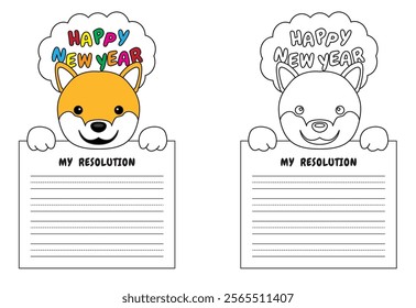 New Year Writing Resolution Craft Activity for Kids Animal Set Shiba Inu Dog