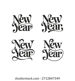 New Year written in a stylish joining script with bold strokes, designed in clean vector typography perfect for festive designs, greeting cards, holiday branding, celebration graphics seasonal artwork