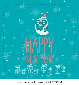 new year and x-mas card  with cute cartoon owl