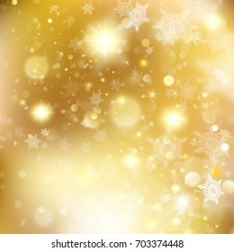 New year and Xmas Defocused Background With Blinking Stars. Christmas golden holiday glowing backdrop. And also includes EPS 10 vector
