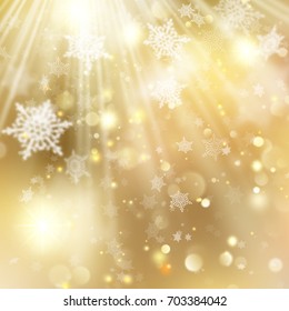 New year and Xmas Defocused Background With Blinking Stars. Christmas golden holiday glowing backdrop. And also includes EPS 10 vector