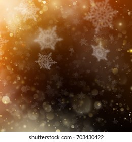 New year and Xmas Defocused Background With Blinking Stars. Christmas golden holiday glowing backdrop. EPS 10 vector