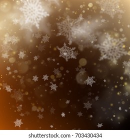 New year and Xmas Defocused Background With Blinking Stars. Christmas golden holiday glowing backdrop. EPS 10 vector