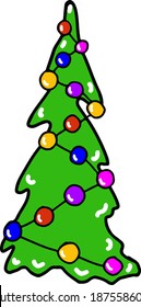 Árbol festivo de Año Nuevo (Navidad) con bolas (juguetes) sobre fondo blanco. Ilustración del vector