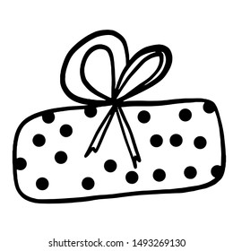 New Year and Xmas gift box. Doodle vector illustration for greeting cards, posters, stickers and seasonal design. Isolated on white background